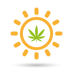 Isolated  line art sun icon with a marijuana leaf