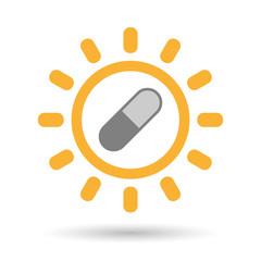 Isolated  line art sun icon with a pill