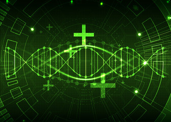 Green science template, DNA molecules background.