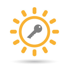 Isolated  line art sun icon with a key
