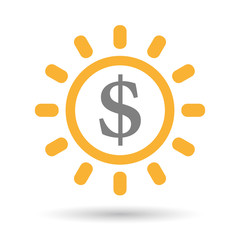 Isolated  line art sun icon with a dollar sign