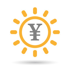 Isolated  line art sun icon with a yen sign