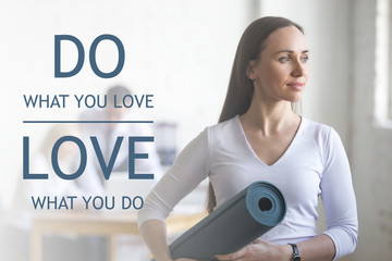 Business and healthy lifestyle concept. Portrait of beautiful sporty young office woman standing...