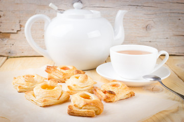 Homemade puff pastry with apricots