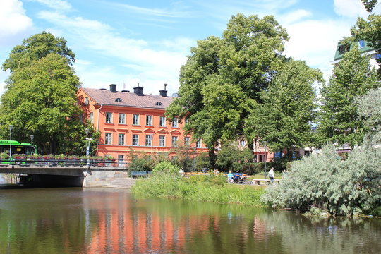 Panorama von Uppsala (Schweden) mit dem Fluss Fyrisan
