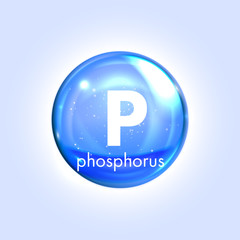 Phosphorus mineral blue icon. Vector 3D drop pill capsule