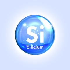Silicium mineral blue icon. Vector 3D drop pill capsule