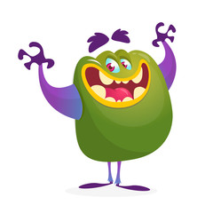 Happy cartoon monster presenting. Vector character 