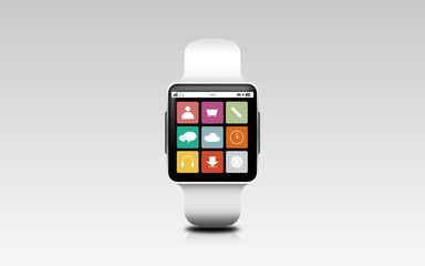 illustration of smart watch with menu icons on screen