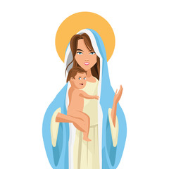 flat design holy mary holding baby jesus icon vector illustration