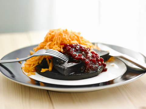 Swedish meal "Blodpudding" on plate