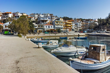 Fototapeta na wymiar Panoramic view to the port of Limenaria, Thassos island, East Macedonia and Thrace, Greece 