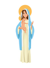 flat design holy mary holding baby jesus icon vector illustration