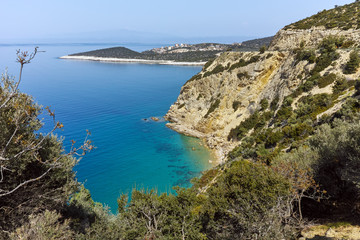 Fototapeta premium Amazing small beach with blue waters in Thassos island, East Macedonia and Thrace, Greece 