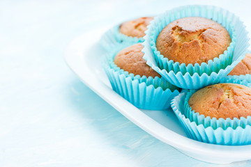 Fresh homemade muffins blank space for text