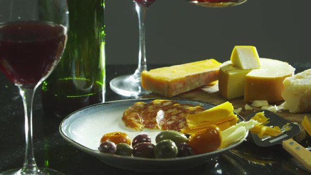 Wine cheese and charcuterie plate