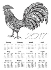 Fototapeta na wymiar Calendar 2017 Chinese New Year with ornate fiery Rooster