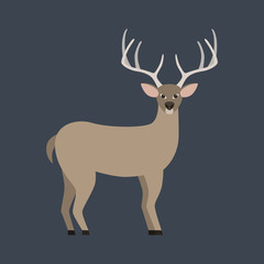 Deer with big antlers flat illustration.