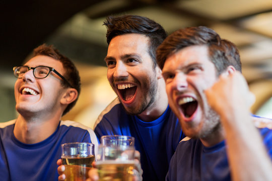 Football Fans Or Friends With Beer At Sport Bar