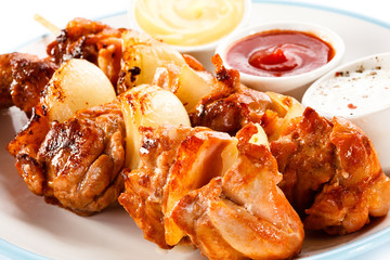 Kebabs - grilled meat and vegetables 