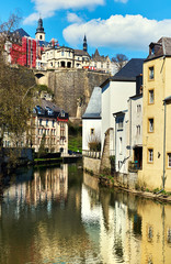 Fototapeta premium Scenic view of the Luxembourg City and the Alzette river