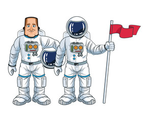 Astronaut man flag spaceman cosmonaut space cartoon icon. Colorful design. Vector illustration