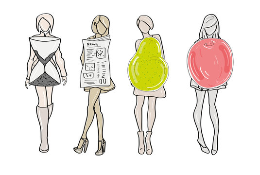 Set of Women Body Shape Types: Apple, Pear, Column, Brick