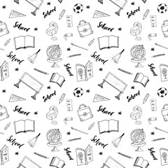 School seamless pattern HandDrawn Doodles, Vector Illustration