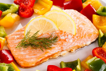 Roasted salmon and vegetables