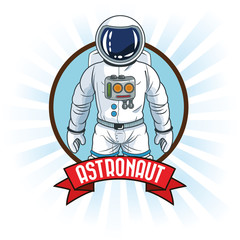 Astronaut spaceman cosmonaut space cartoon icon. Colorful seal stamp ribbon design. Vector illustration