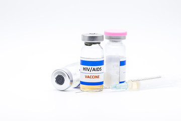 Hypothetical AIDS or HIV vaccines with syringe on white background