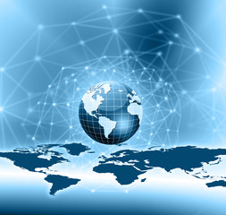 Best Internet Concept of global business. Globe, glowing lines on technological background. Electronics, Wi-Fi, rays, symbols Internet, television, mobile and satellite communicationsblue blur
