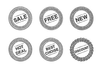 Shopping label tire tread with grunge effect