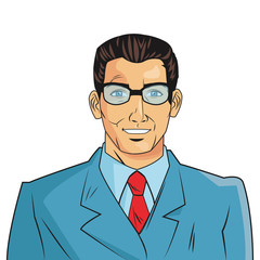 businessman glasses man male suit cartoon pop art comic retro icon. Colorful and isolated design. Vector illustration