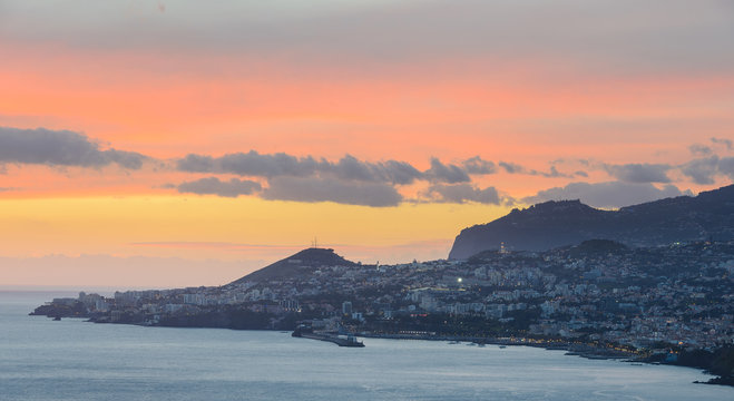 Sunset at coast, Madeira, portugal