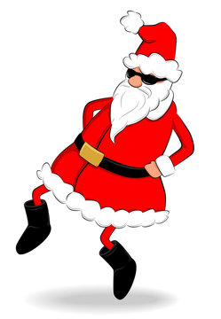Funny fat Santa Claus with sunglasses dancing