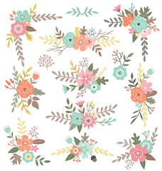 Fototapeta na wymiar Hand drawn floral vector bouquets. Beautiful designs for invitations, wedding or greeting cards