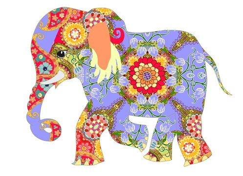 Elephant. Indian decorative pattern. Colorful vector illustration. 