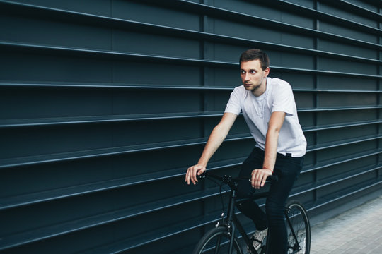 Man rides fixed gear bicycle