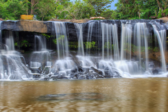 Tat Ton Waterfall, The beautiful waterfall in deep forest during raining season at Tat Ton National Park, Ubon Ratchathani province, Thailand.