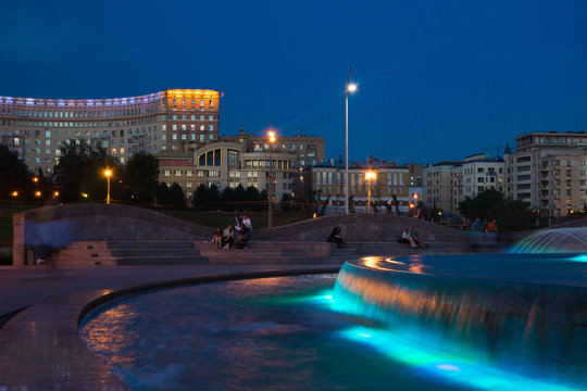 Fountain illuminated at night in park