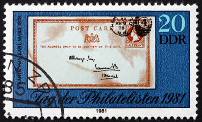 Postage stamp Germany 1981 Postcard by Marx, 1878