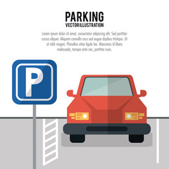 car vehicle auto parking zone park space road sign street icon. Colorful and flat design. Vector illustration