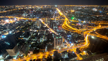 Fototapeta na wymiar Aerial view cityscape colorful Bangkok Thailand at night.
