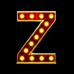 z isolated golden letter with lights on black. 3d illustration