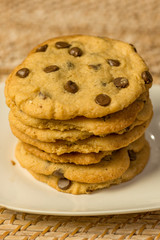 Vegan Chocolate Chips Cookies in a tower form