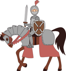 boy knight in armor on horseback  