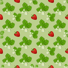 Strawberries with leaves vector illustration.