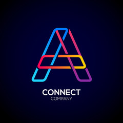 Letter A Logo Design.Linked shape square symbol,Digital