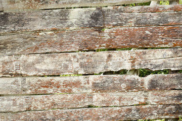 Wood with worn paint.